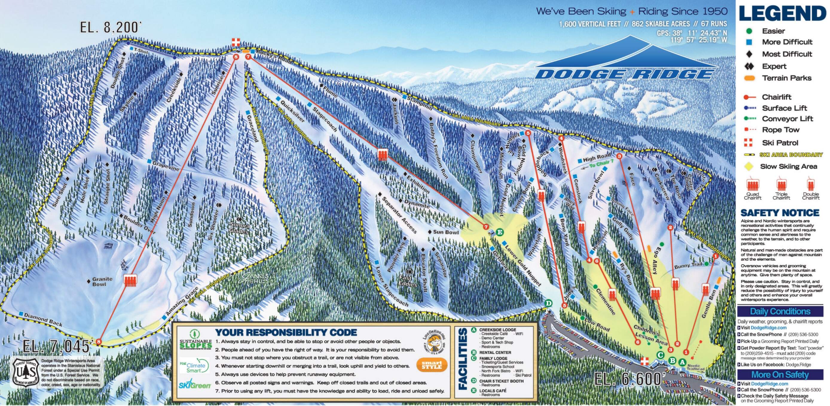 Dodge Ridge Piste / Trail Map
