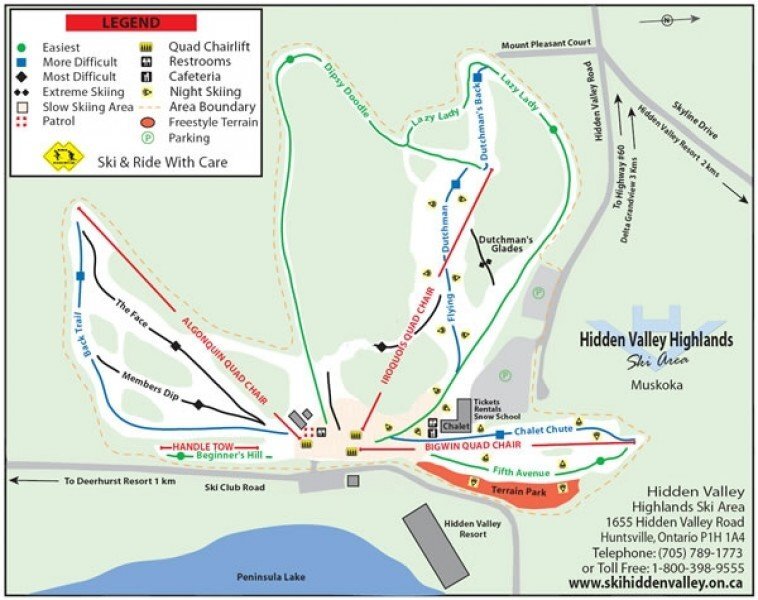 Hidden Valley Highlands Ski Area Piste / Trail Map