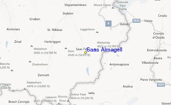 Saas Almagell Location Map