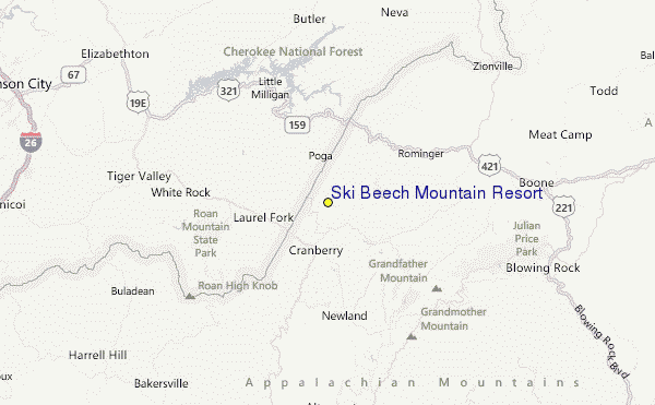 Ski Beech Mountain Resort Location Map