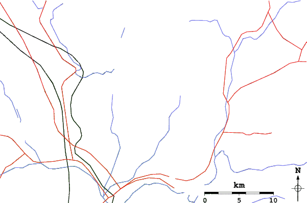 Roads and rivers close to Kawaba