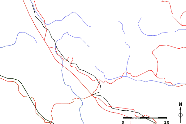 Roads and rivers close to Monte Sirino